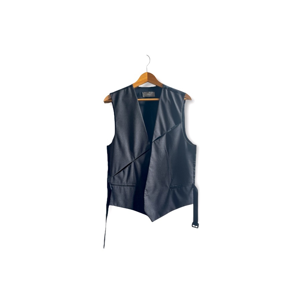 DIOR Mens Dual Slit Gray and Black Designer Vest with Adjustable Strap